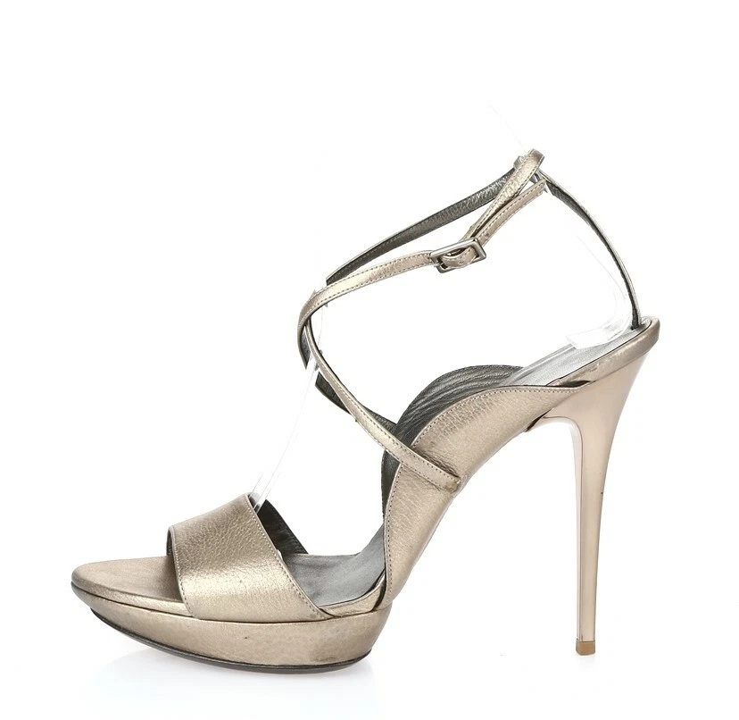 SALVATORE FERRAGAMO Cappuccino/Cuero Metálico Sandalias de plataforma talla 9,5 B Foto 1 de 4