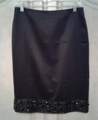 White House Black Market Black Embellished Lined PencilDressy Skirt Size 4 - Image 1 of 4