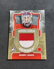2012-13 ITG BETWEEN THE PIPES MANNY LEGACE GAME-USED JERSEY GOLD M-39 PRINT /10