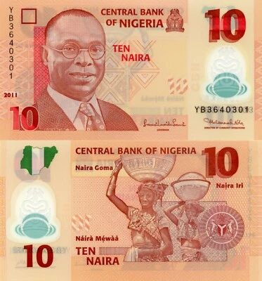 Nigeria 10 Naira (2011) - Polymer/Tribal Women/p39c 7 Digit SN UNC - Image 1 of 3