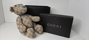 GUCCI GG Pattern Monogram Teddy Bear Beige Canvas Plush Doll With BOX - Photo 1/14
