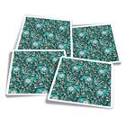 4x Square Stickers 10 cm - African Elephant Flowery Print  #14472