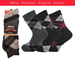 3 6 12 Pairs Mens Thermal Argyle Insulated Heat Socks Easy Grip Adults UK 6-11 - Picture 1 of 1