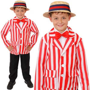 BOYS RED AND WHITE STRIPED BLAZER EDWARDIAN FANCY DRESS COSTUME BARBERSHOP - Picture 1 of 5