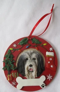 E & S PETS BEARDED COLLIE DOG CHRISTMAS WREATH PERSONALIZE ORNAMENT - NEW - Picture 1 of 6