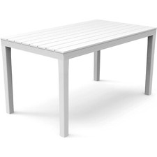 TAVOLO RETTANGOLARE DA ESTERNO IN RESINA CON DOGHE EFFETTO LEGNO BIANCO (32494)