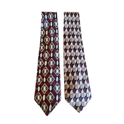 Lote (2) de corbatas de seda vintage para hombre de hoy - Hechas en Italia - Patrones geométricos audaces Foto 1 de 4