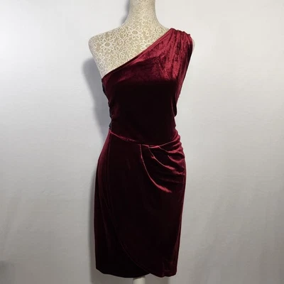 Lulu’s Size XL All the Luxe Wine Red Velvet Lace One Shoulder Mini Dress NWT - Image 1 of 4