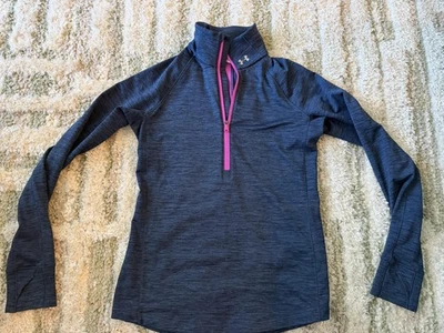 Under Armour Pullover Womens Small Blue ColdGear 1/2 Zip Thumbholes Running - Image 1 of 4