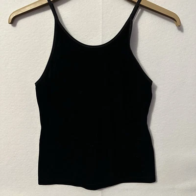 Camiseta sin mangas vintage M terciopelo negro correa espagueti años 90 Y2K gótico grunge minimalista Foto 1 de 4