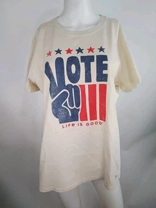 Life is Good Women S/S Crusher Tee Vote Peace Sign Putty White X-Large 149436-D - Picture 1 of 10