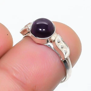 African Amethyst Round Shape Gemstone Ring Handmade Antique Jewelry 7" FR 1008 - Picture 1 of 7