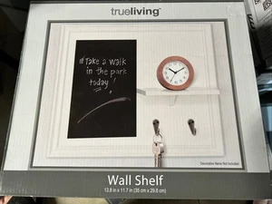 Trueliving Wall Shelf w/ Chalkboard & Key holder White 13.8" x 11.7" NEW - Picture 1 of 2