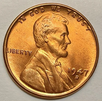 1947-D  Uncirculated BU Red RD - Lincoln Wheat Cent ~ B310 - Image 1 of 2