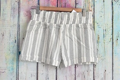 女式 Forever 21 条纹拉短裤中号奶油色/黑色编织袖口下摆 — 第 1/4 张图片