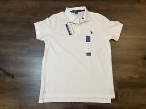 US Polo Assn Mens Ultimate Pique Short Sleeve Polo Shirt Size Large White NWT