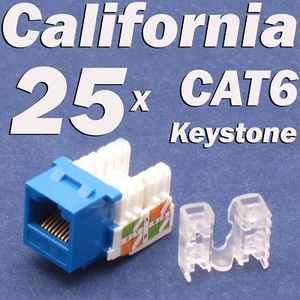 Lot 25 Pcs Keystone 8P8C CAT6 RJ45 Network 110 Style Socket Punch Down Jack Blue - Picture 1 of 11