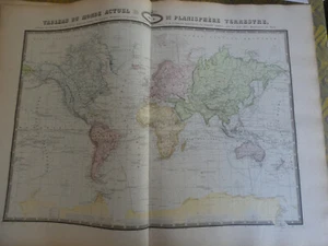 Tableau du monde actuel ou planisphere terrestre atlas spheroidal Garnier 1862 - Picture 1 of 1