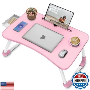 Zapuno Table de Lit Multifonction pour Ordinateur Portable avec Tiroir de Rangement et Porte-Gobelet, La - Photo 1/5
