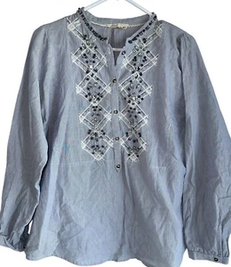 Anthropologie Floreat Womens Embellished Jeweled Popover Top Sz 12 Blue Stripe - Picture 1 of 5