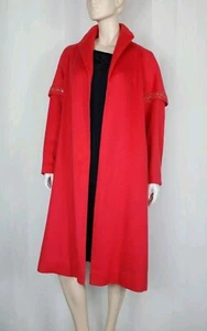 Vtg 1950s wool swing coat coral pink M-XL rhinestone pearl trim open front - Picture 1 of 16