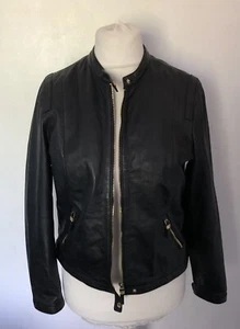 LA REDOUTE ATELIER - Biker Style REAL LEATHER Jacket BLACK Size 12/14 - STUNNING - Picture 1 of 16