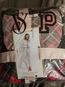 *NUEVO CON ETIQUETAS Victoria's Secret ROSA Térmico Largo Pj Set Rojo/Negro Cuadros Talla S - Imagen 1 de 4
