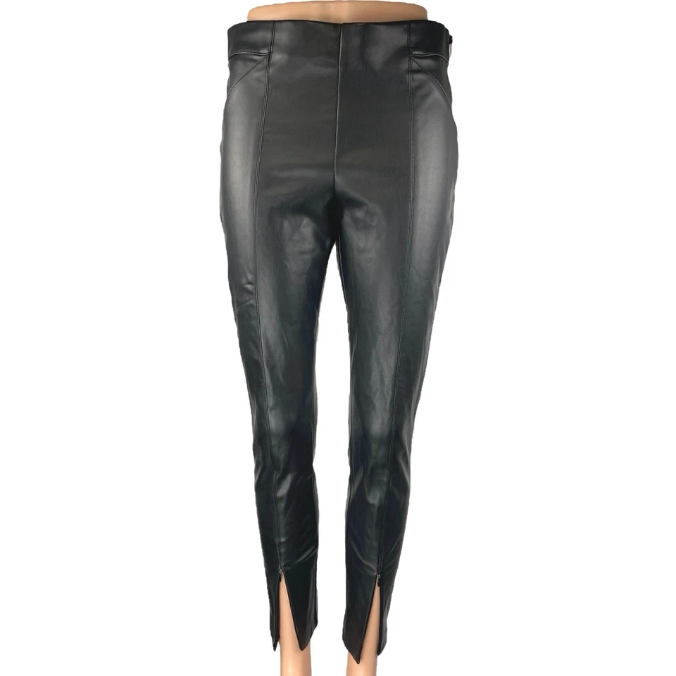Zara Black Faux Vegan Leather Skinny High Waist Split Hem Trousers Pants Size M - Image 1 of 4