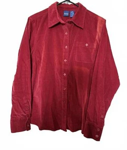 NEW Basic Editions Women's Shirt Large Red Corduroy Button Down Cotton Pocket - Picture 1 of 8