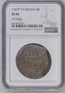 Bolivia 1767 P V Y Silver 8 Reales Cob (27.02gms) NGC XF-45 Very Nice Piece - Picture 1 of 3