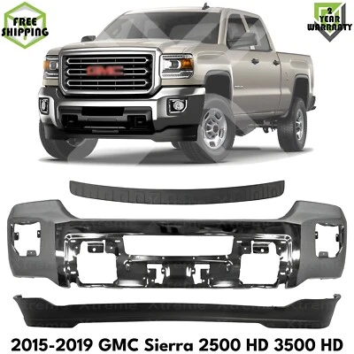 Front Bumper Chrome & Bumper Trim Kit For 2015-2019 GMC Sierra 2500 HD 3500 HD Foto 1 de 4