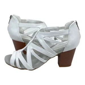Easy Street Sandal Heels Women's Size 6.5 N White Back Zip - Picture 1 of 9