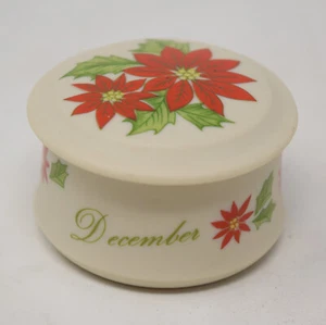 Caja de baratijas y tapa vintage Lefton diciembre Poinsettia KW642 vacaciones de Navidad - Imagen 1 de 10
