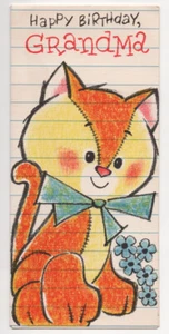Vtg 1960s Crayon kitten For Grandma French Fold American Greetings Birthday Card - Imagen 1 de 3