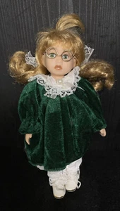 Vintage Phoenix Custom Promo 8" Porcelain Doll Glasses Green Velvet Dress - Picture 1 of 7