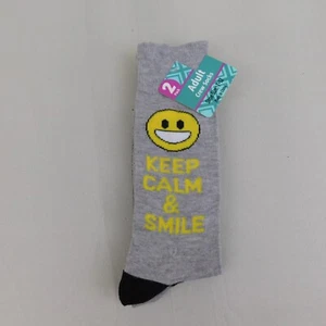 2-Pack Adult Crew Socks Keep Calm & Smile Smiley Face Laughing Emoji #4759 - Picture 1 of 6