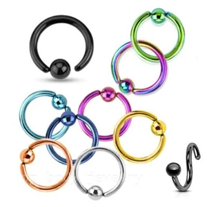 PAIR 22G 20G 18G 16G 14G Fixed Ball Captive Bead Ring Nose Earring Labret Septum - Picture 1 of 4