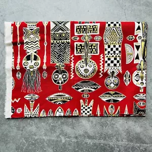 Shamash & Sons Red and Gold Tone African Tribal Print Fabric Pattern 30.5" x 22" - Picture 1 of 11
