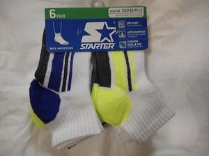 Boys Starter Ankle Socks 6 Pair Size Small 6- 9 1/2 White Stripes Arch Support  - Picture 1 of 1