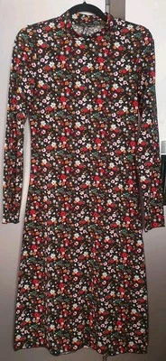 Предметы женщин цветочный Джерси Midi платье размер M обратный шов Расклешенный богемное коттедж - Изображение 1 из 4