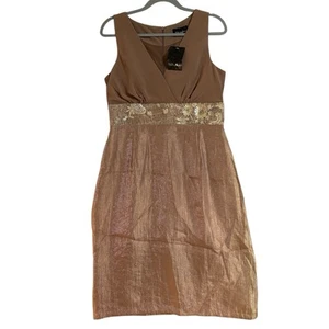 Metaphor By Nina Chang Dress Size 12 Brown Cocktail Sequin V Neck Sleeveless NWT - Picture 1 of 21