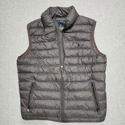 Polo Ralph Lauren Para Hombres Embalable Mediano Plumón Acolchado Chaleco Bolsillos con Cremallera Gris Foto 1 de 4