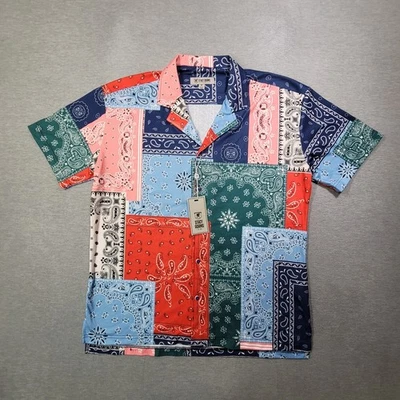 Camisa Stacy Adams Para Hombre Mediana Multicolor Bandana Patchwork Abotonada Nueva Con Etiquetas Foto 1 de 4