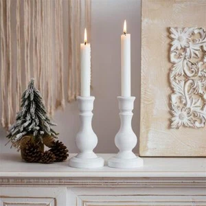 Wood Candle Holders For Candlesticks Set Of 2 White Wooden Taper Candle Holder F - Picture 1 of 5
