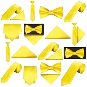 Sunshine Yellow Satin Wedding Tie Mens Kids Bow Tie Formal Prom Grooms Tie Sets - Picture 1 of 50