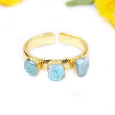 Elegantes anillos boho galvanizados en oro amazonita piedra natal pepitas reales para ella Foto 1 de 2