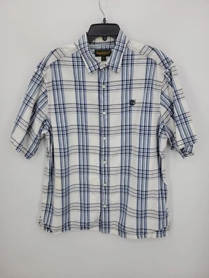 Timberland Shirt Mens XL Blue White Plaid Short Sleeve Button Up Outdoor Casual - Image 1 of 4