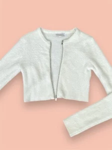 MOOLOOLA White Fluffy Soft Zipup Stretch Cardigan Jacket - Picture 1 of 2