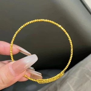 Brazalete elástico de oro fino con cuentas de rebote de oro macizo real de 18k joyería - Imagen 1 de 14