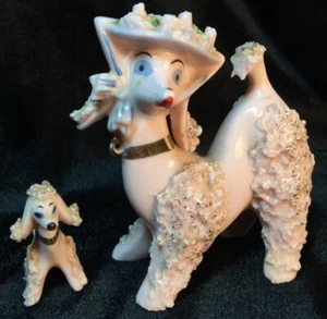 Estatuillas modernas ARNAT Spaghetti Poodles rosa rizado mediados de siglo - Imagen 1 de 9